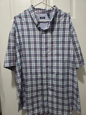 IZOD Men’s Short Sleeve Plaid Button-Down Shirt - Light Blue